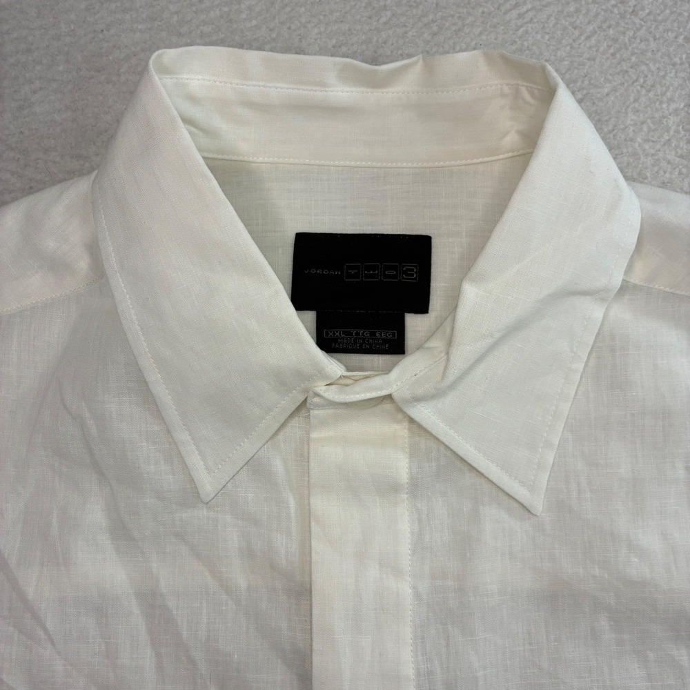 Y2K Jordan Linen Button Shirt Men 2XL White TWO3 Cotton Blend Summer Vintage